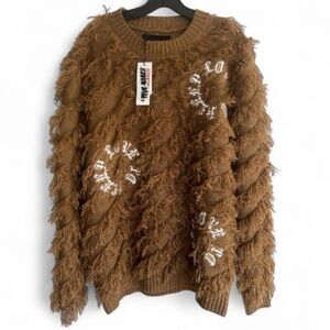 KLEEP Premium Thread Brown Shaggy Fringe Embroidered Pullover Streetwear Men’s S